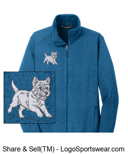 Men's Sweater Fleece Jacket w/ Embroidered Westie Design Zoom